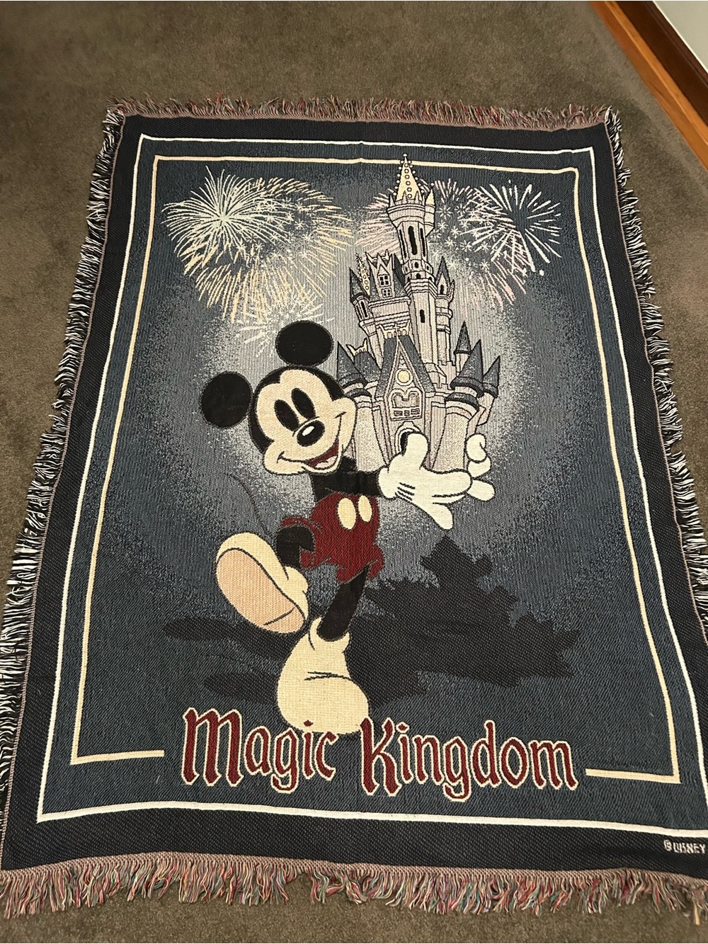 Disney Magic Kingdom Mickey Mouse Woven Throw Blanket - Navy, Red, Cream